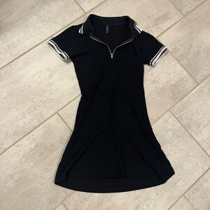 Blue Steel Brand Ribbed Zip-Front Polo Dress Black from Brazil Small